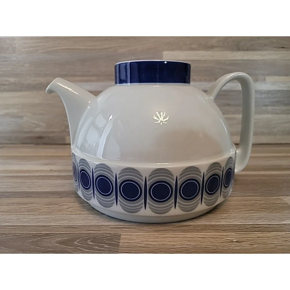 Bavaria Schirnding Ceramic Teapot Blue and White Mid Century Modern Design